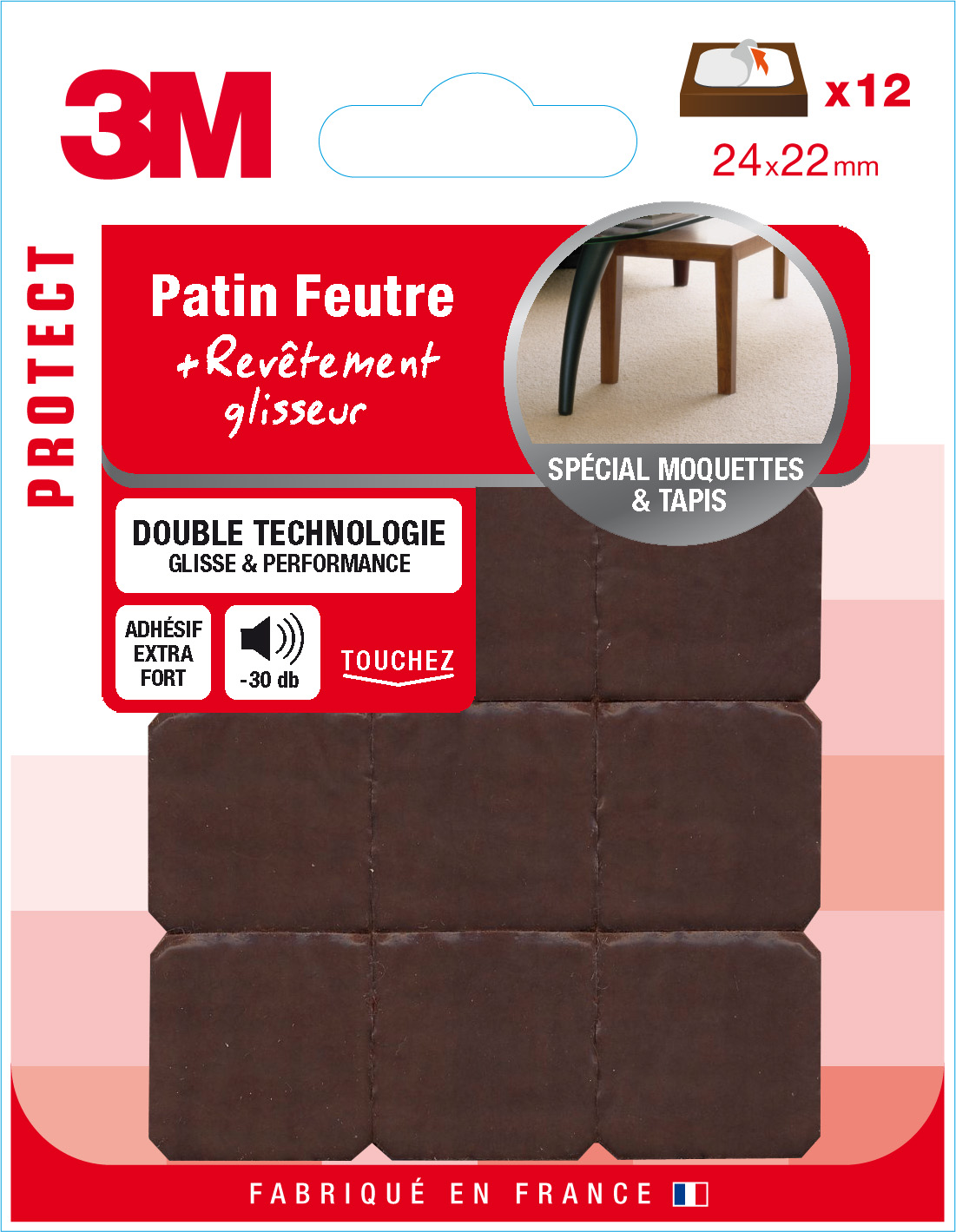 Patin feutre adhésif 24x22mm - 3M